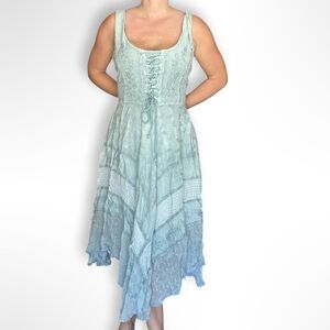 90s Scully Front Flowy Tiered Hankerchief Midi Dress, Boho, Western, Fairycore